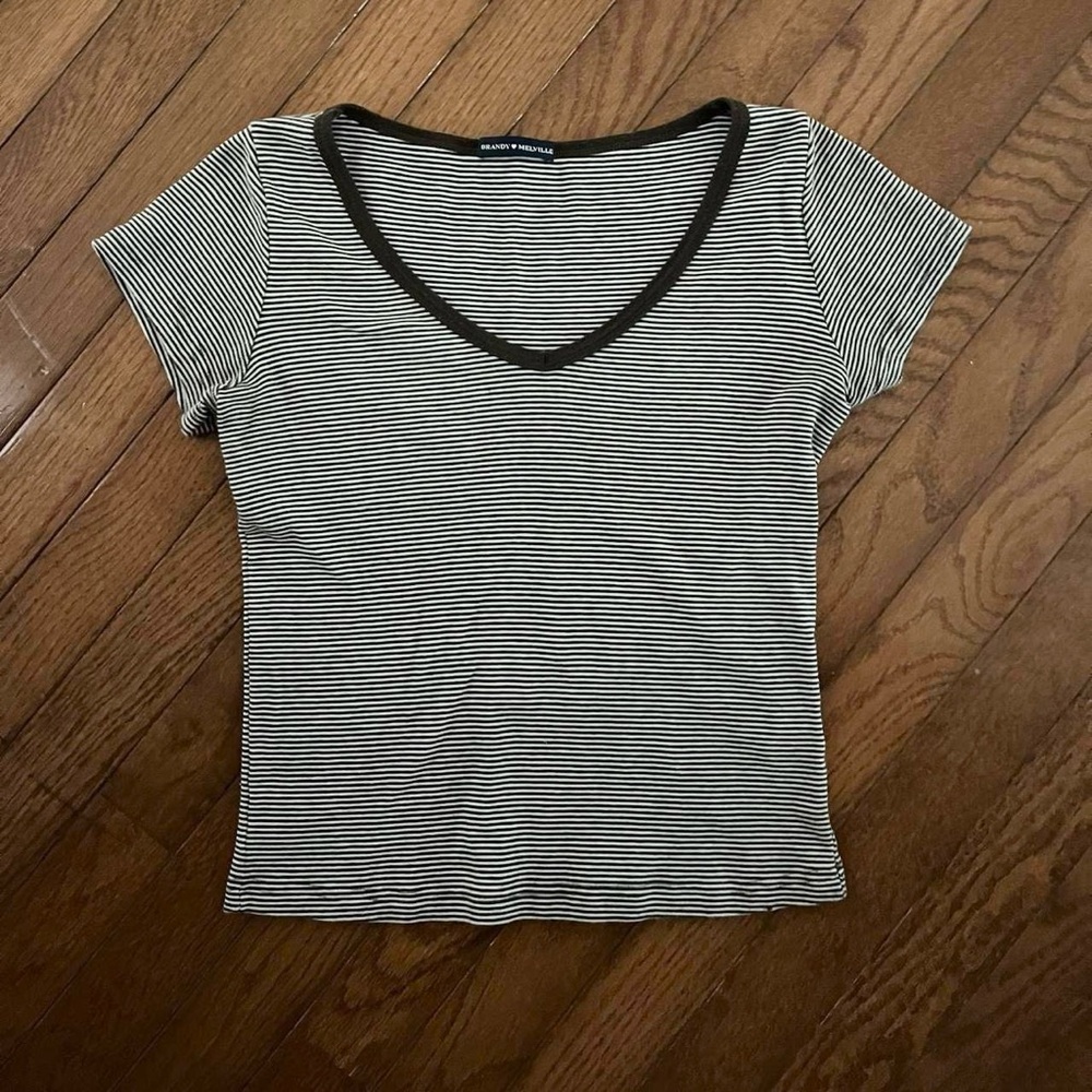 Brandy Melville Black and White Striped Crop Top
